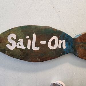 Sail-On Wall Plaque - Rustic Green and Blue Home Wall Decor